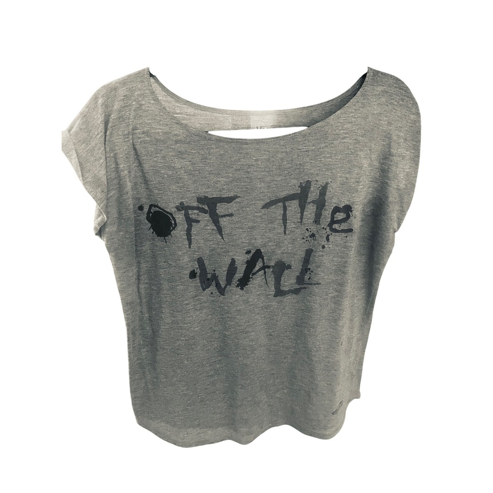 Vans Women Graphic Tee Small Gray Off The Wall Scoop Neck Rolled Sleeve